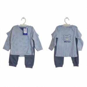 CONJUNTO CHAMBRA – EST CAMISETA EST PANTALON ALG POL CELESTE – TALLA 03 – A. HOMBRO 19 CM – LARGO 31 CM