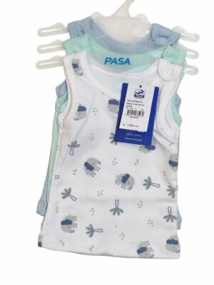 CAMISETA S M BROCHE ALG POL VERDE-CELESTE-BLANCO E TALLA 3 –  A. hombro 17 cm – Largo 27cm